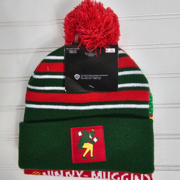 Elf Movie Men's Ugly Sweater Knit Beanie Hat 2 Pack Red & Green One Size NWT - Picture 3 of 5